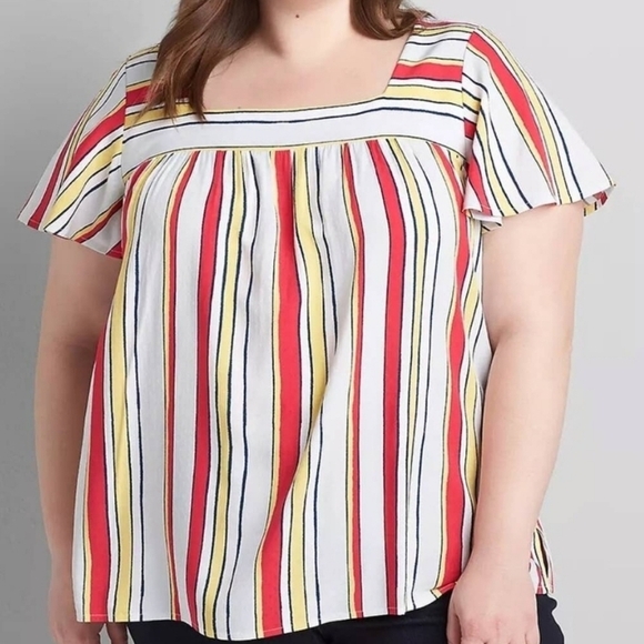 Lane Bryant Multi-colored Striped Square Neck Top Size 16 - Picture 1 of 7